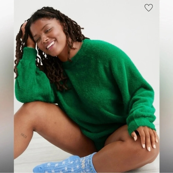 NWOT Aerie Flurry Crewneck Sweater Size XS Green - Picture 1 of 9